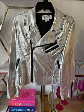 Tripp NYC Metallic Silver Moto Jacket
